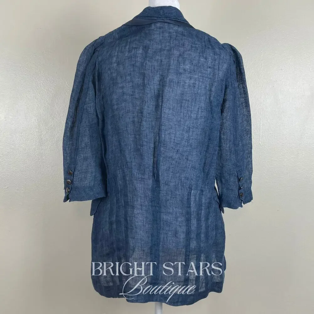 Rare Blue Linen Blazer Jacket ASO Serena Van Der Woodsen Gossip Girl Y2K - Picture 6 of 12